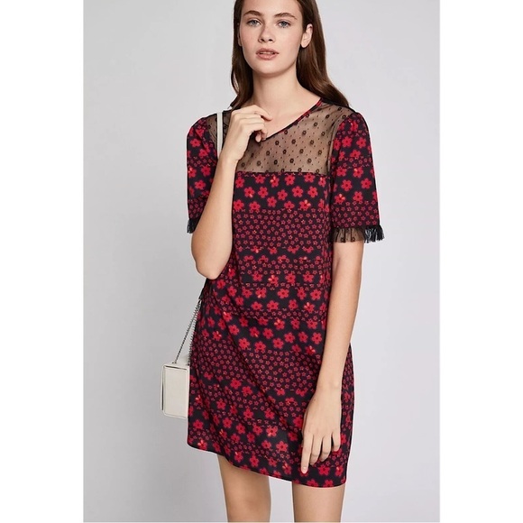 BCBGeneration Dress Womens Size M Mixed Media Red Black Floral Lace Bratz Style - Picture 9 of 12